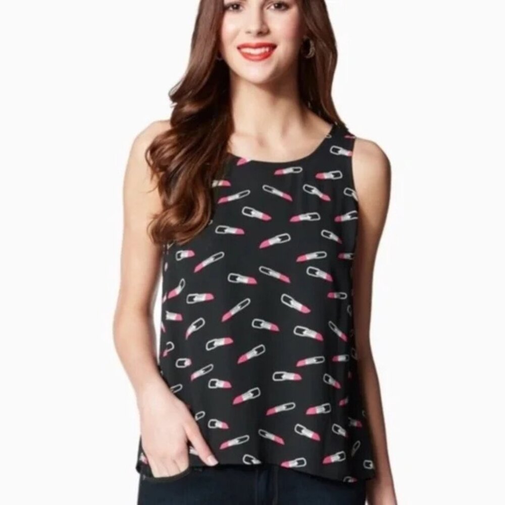 CHARMING CHARLIE | Black and Pink Lipstick Split Back Tank Top | Size XL